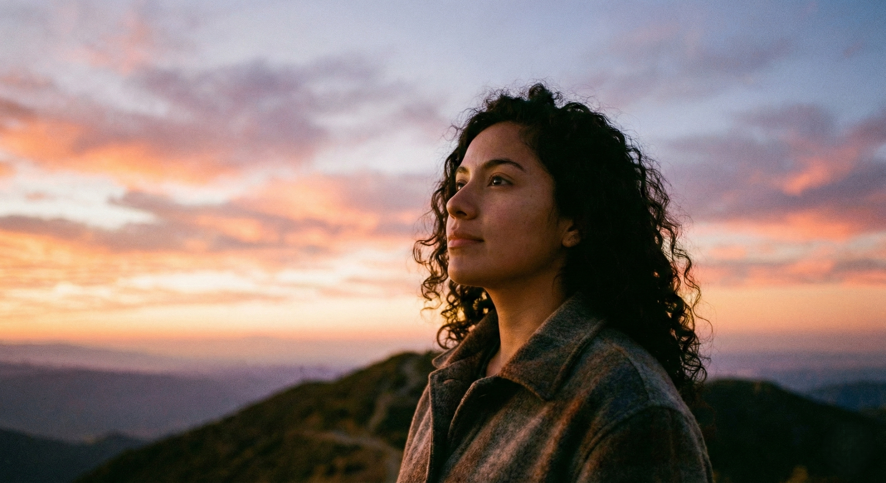 Mujer con rostro sereno después de experimentar un crecimiento post traumático