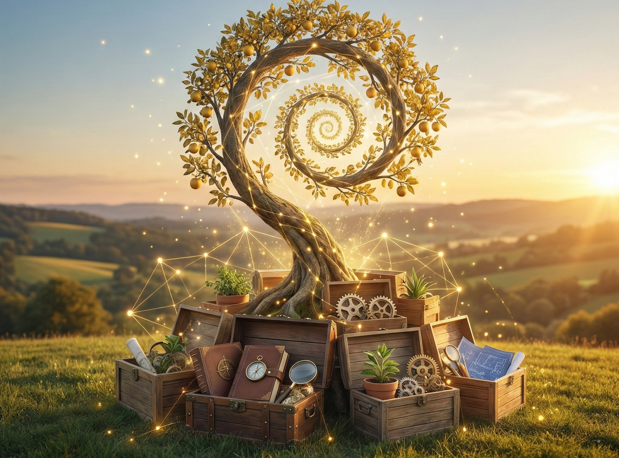 Un árbol asciende en espiral representando la flexibilidad que debemos adquirir para  florecer como personas. Punto medular de la psicología positiva. Sus raíces muestran los elementos que nos llevan a lograrlo